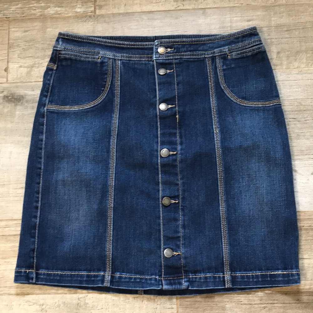Christopher and Banks Button Front Denim Skirt